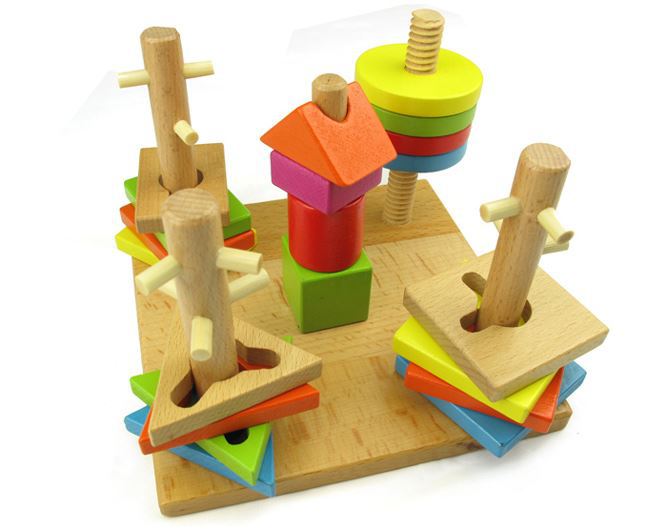 厂家批发木制五套柱形状认知儿童早教益智力玩具1-3-5-7岁