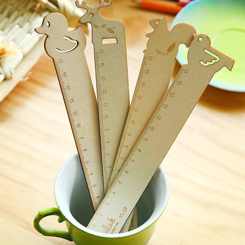韩国文具原木可爱风 直尺 环保萌动物尺子 卡通创意木尺 学生用品