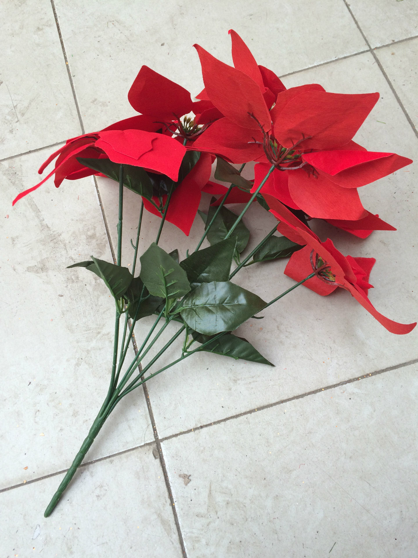 仿真花假花一品红7头绢花圣诞花束户外景观花坛花圃装饰花