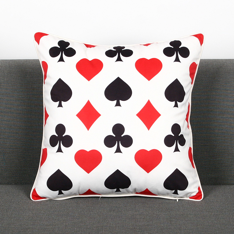 外贸英伦扑克牌黑红梅方棉麻抱枕超柔印花靠垫套8