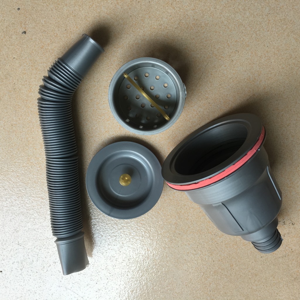 厨房水槽配件 洗菜盆单盆下水器 单槽防臭下水管 全塑提篮下水池