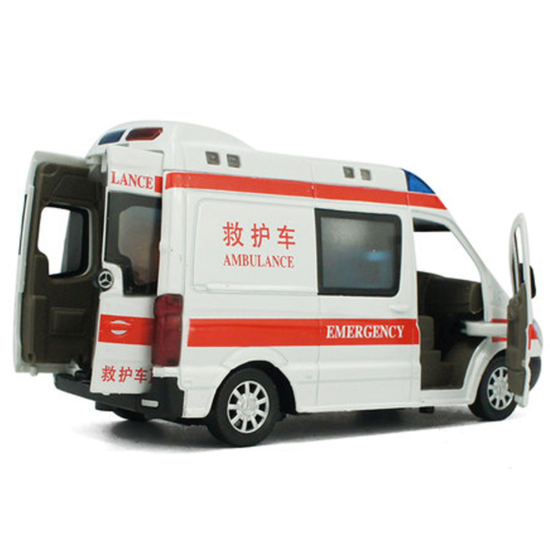 彩珀 1:32兒童合金回力汽車模型玩具 奔馳120救護車模 警笛閃光