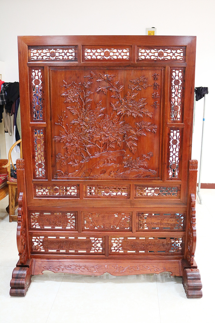 红木实木材质屏风 厂家直销可定制刺猬紫檀新中式家具落地境