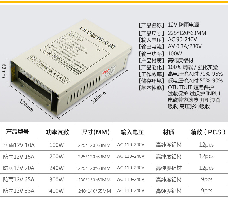 谷朗led电源驱动器恒流灯带适配器220v转12v开关变压器灯具