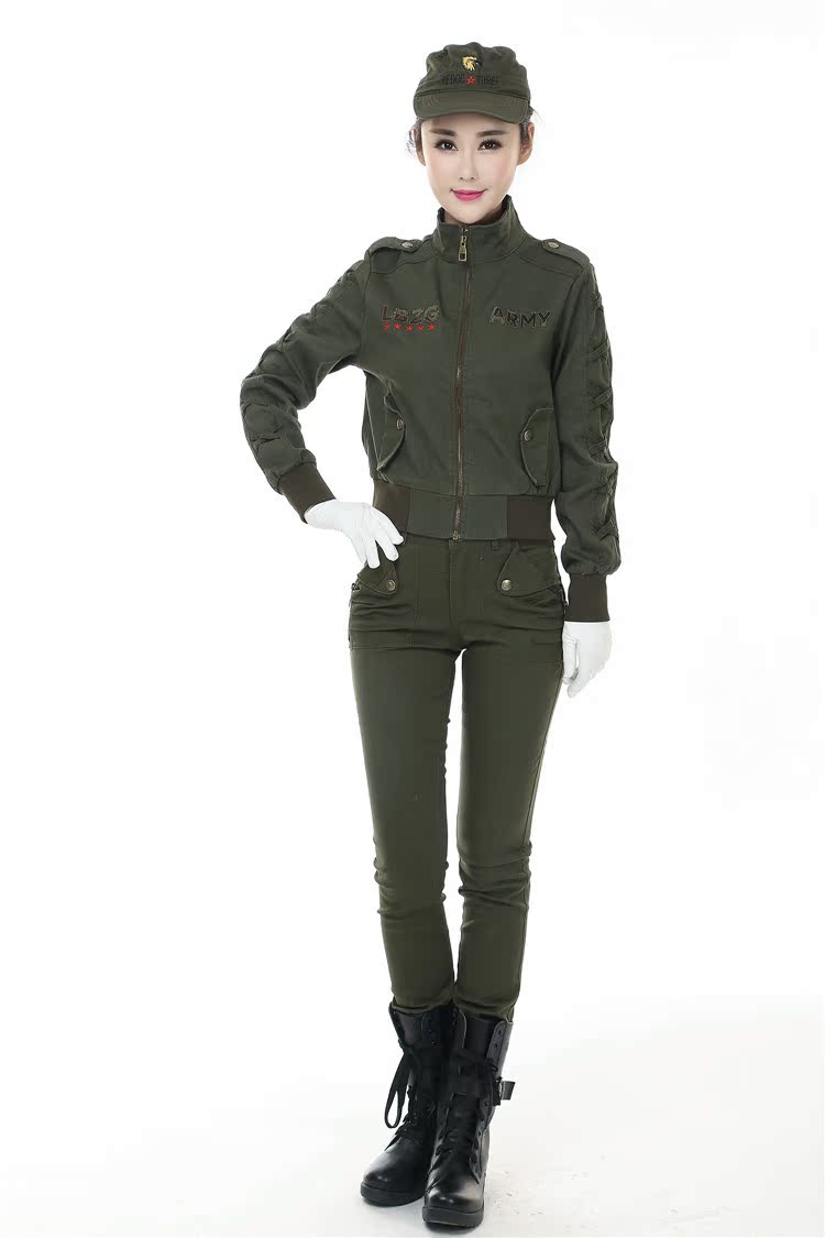 2016秋季新款女士迷彩服套装修身显瘦三件套军迷水兵舞蹈服作战服