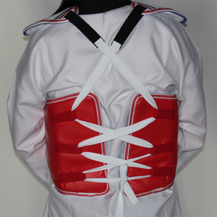 系绳跆拳道护胸,空手道护胸,跆拳道比赛专用护胸,兰红双面护胸