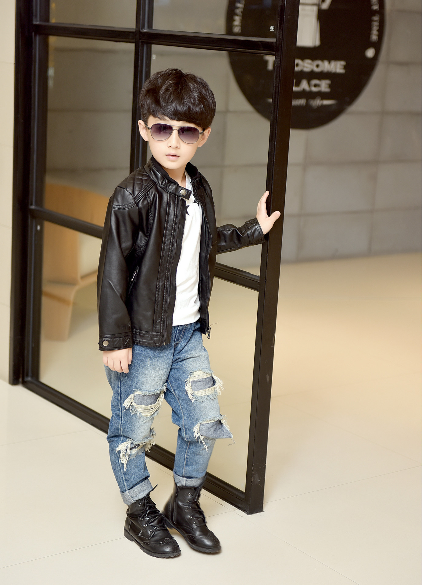 2016春秋季新款童装男童皮衣儿童皮衣女皮夹克中大童外套