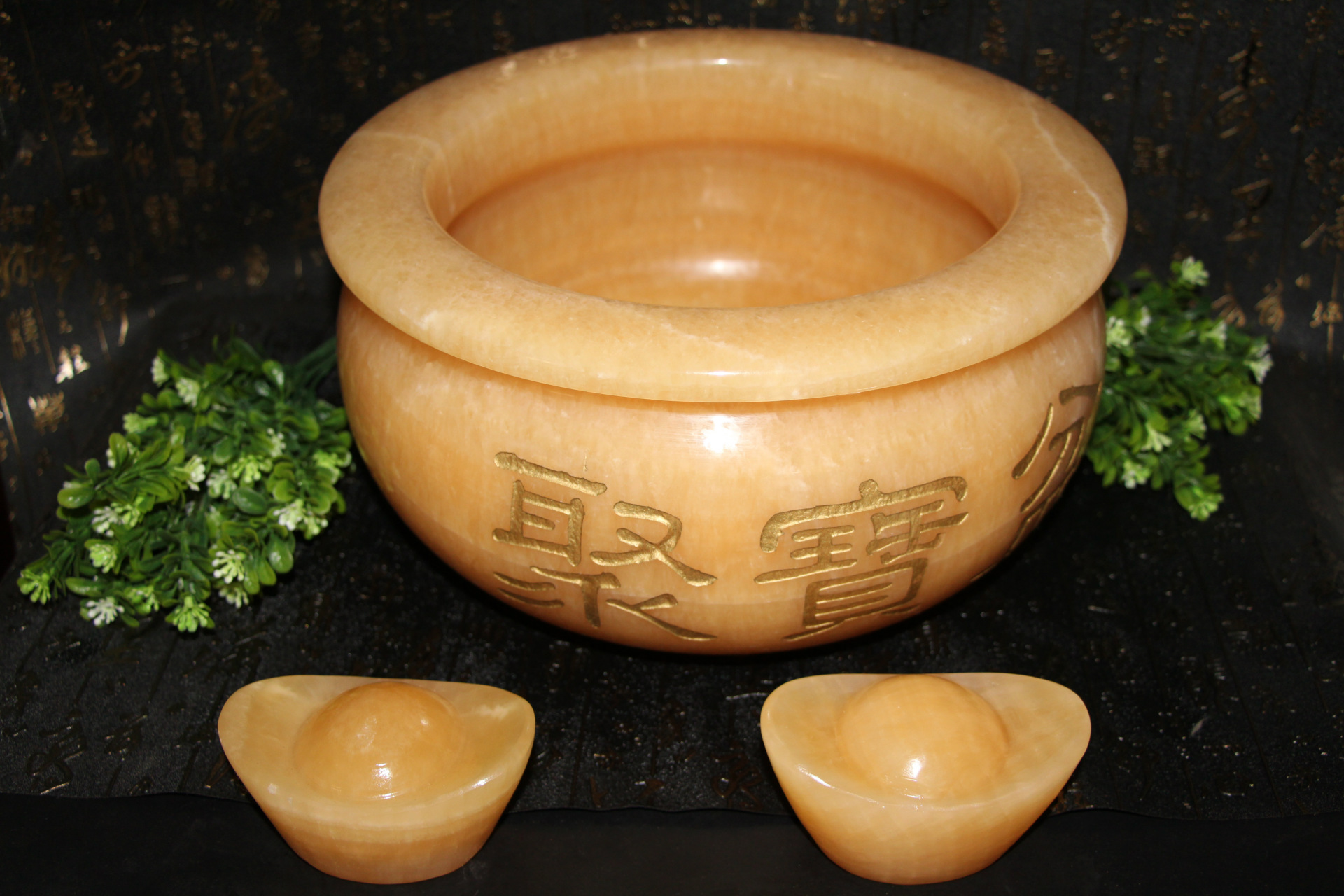 厂家直销玉石批发30公分优质米黄玉聚宝盆工艺礼品天然米黄玉玉雕