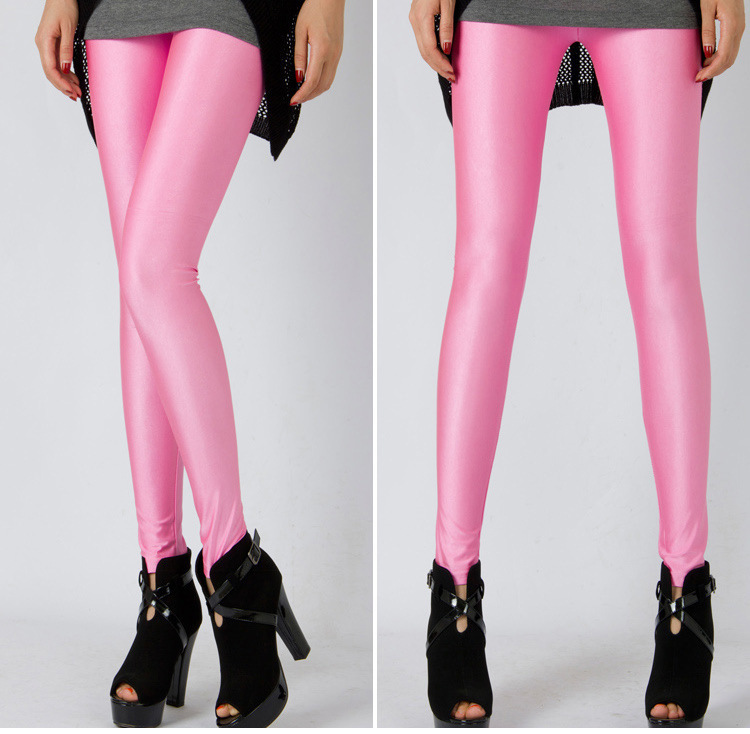 新款彩色光泽裤九分高腰冰丝打底裤女装韩版