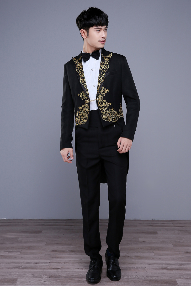 2017年新款燕尾服男演出服修身礼服西服套装男士