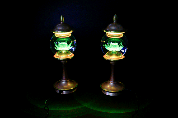 5寸光面铜制莲花供灯 供佛小型led水晶莲花灯厂家直销