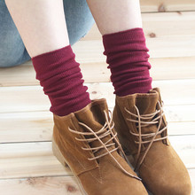 棉日系复古双针女士堆堆袜套秋冬韩国糖果色袜子中筒纯色竖条女袜