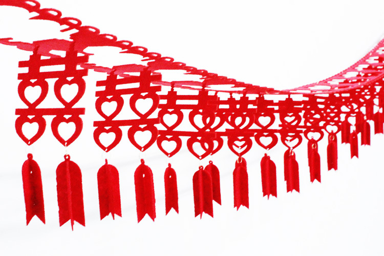 拉花灯笼 无纺布爱心镂空毛毡喜字拉花绒布拉喜新房挂饰布置厂家