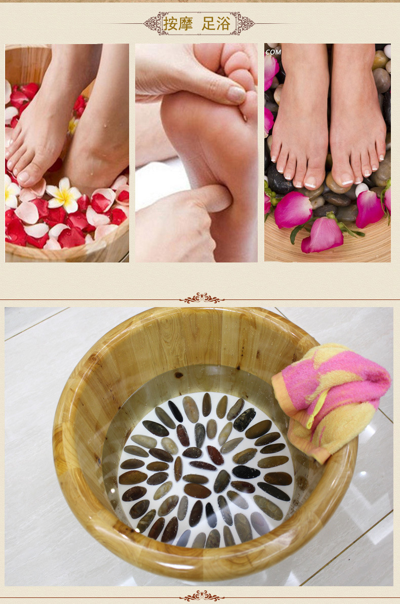 天然鹅卵石立铺足底按摩足浴足疗桶泡脚洗脚木盆桶按摩器加厚带盖
