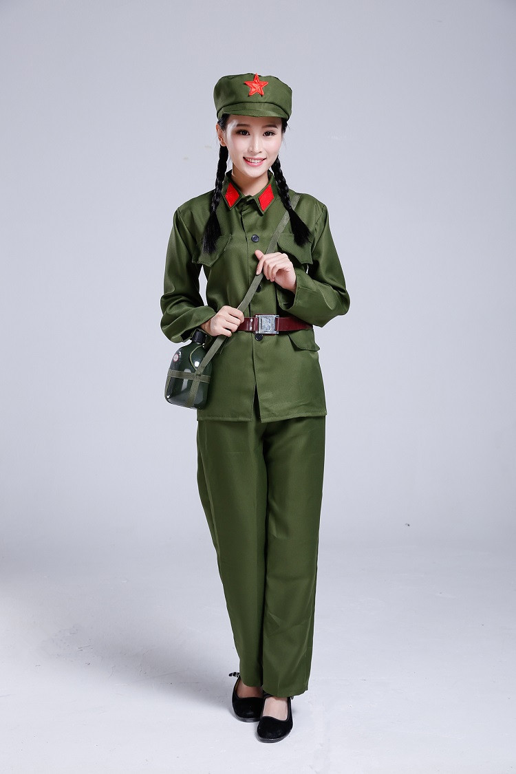 成人儿童小红军服演出服八路军装红卫兵服装抗战解放帽表演服男女
