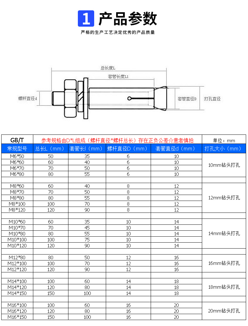 特价 正宗304不锈钢膨胀螺栓 国标拉爆螺栓 外膨胀螺丝 m6系列