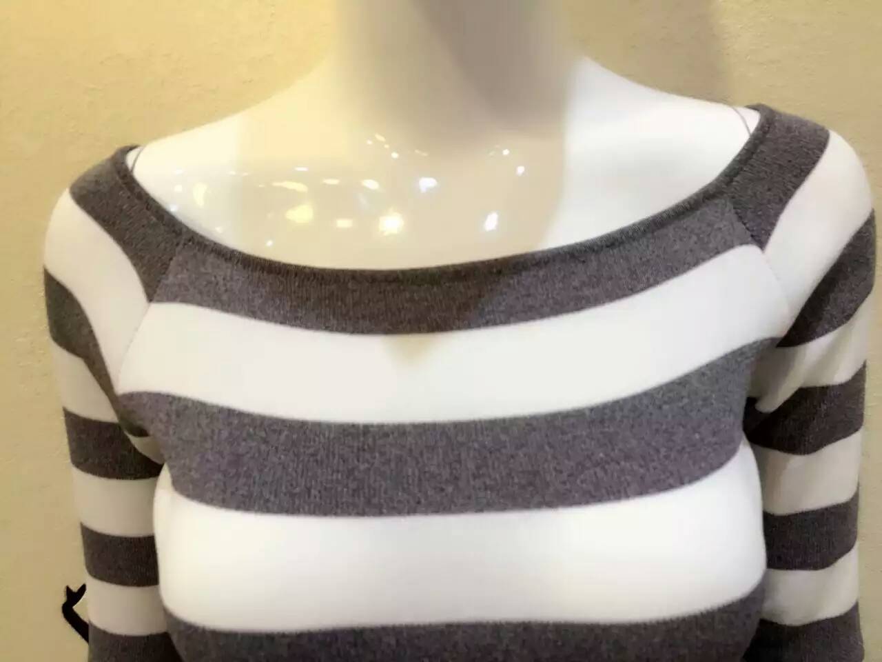 七分袖条纹百搭套头针织衫春夏女装新品一字