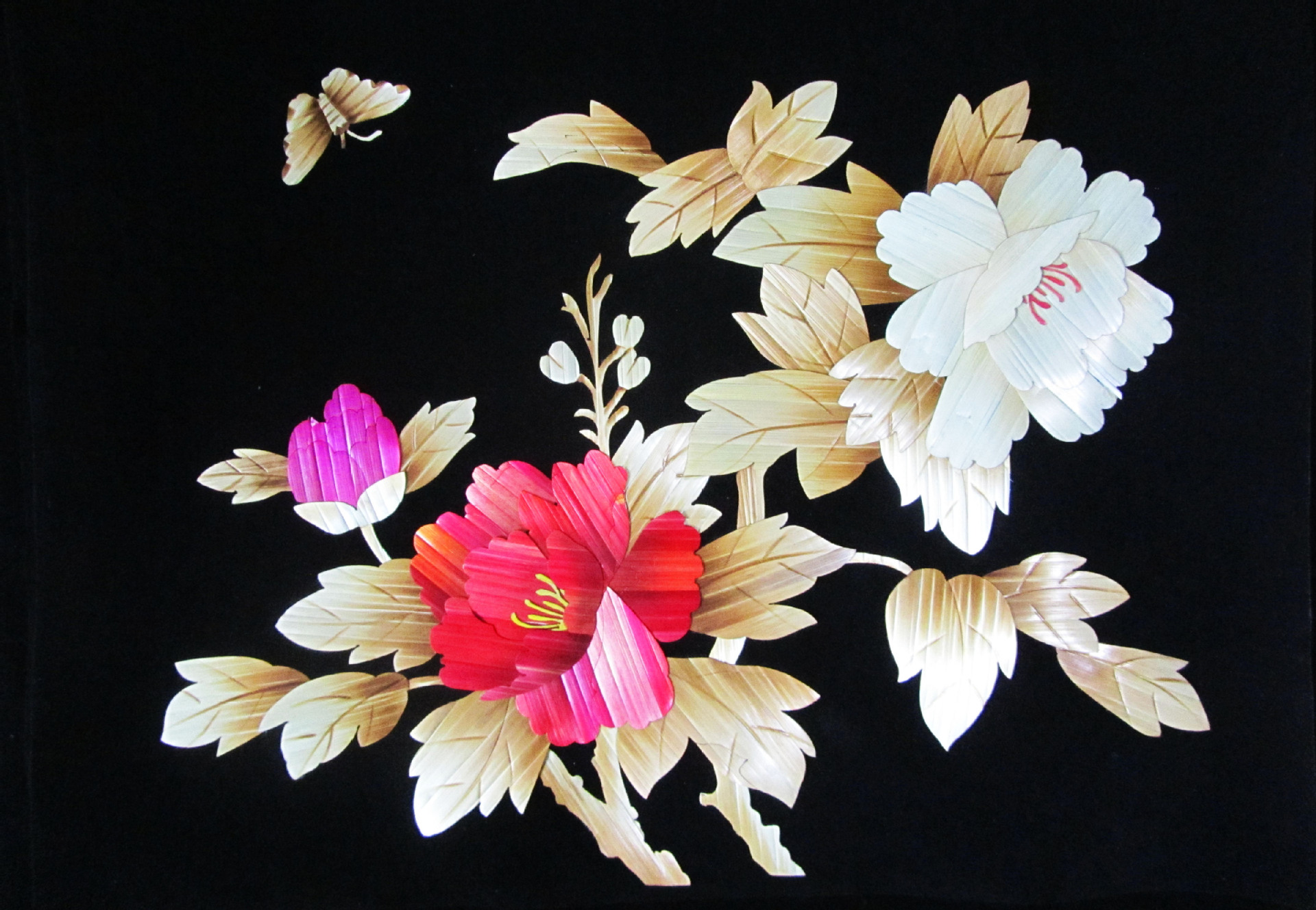 供应民间手工艺品 麦秆画 芦苇装饰画 孔雀图案 定制批发