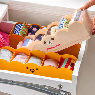 日式轻松熊抽屉5格卡通收纳盒 桌面整理盒 杂物盒 袜子文具收纳盒