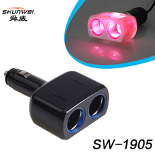 SD-1905T舜威正品 车载一分二电源分配器 点烟器插座 带LED灯