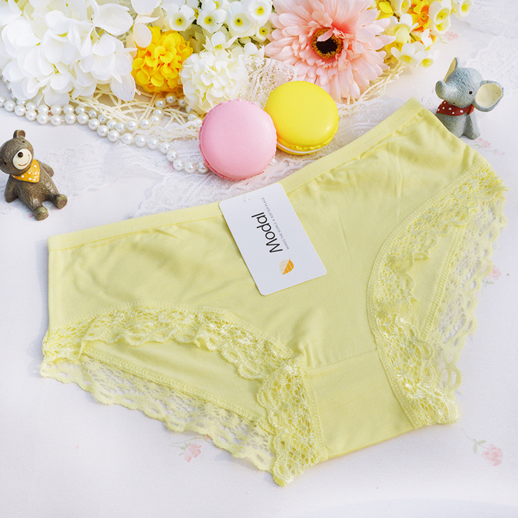 女士内裤莫代尔 可爱蕾丝花边竹炭三角内裤