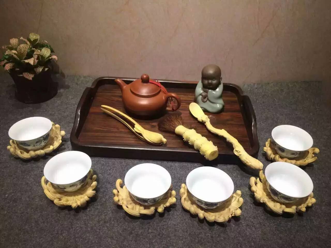 黄杨木雕件 茶具精美9件套装 工艺品文玩创意礼品批发