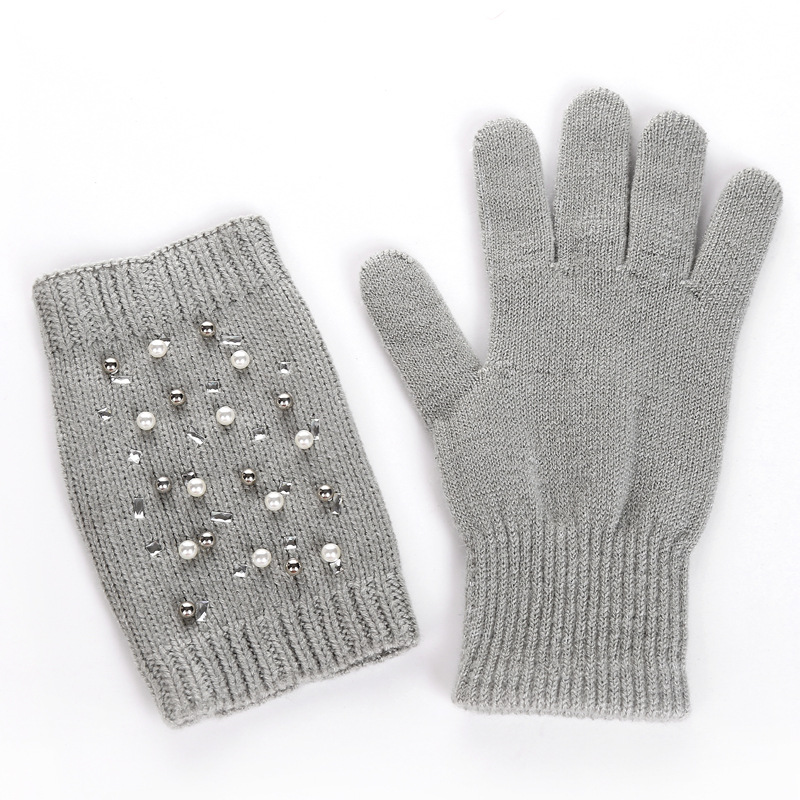 European and American Clothing Beaded Half Finger Gloves Hot Drilling Gloves Two-Piece Set Autumn and Winter Warm Fashion Short Gloves Manufacturer