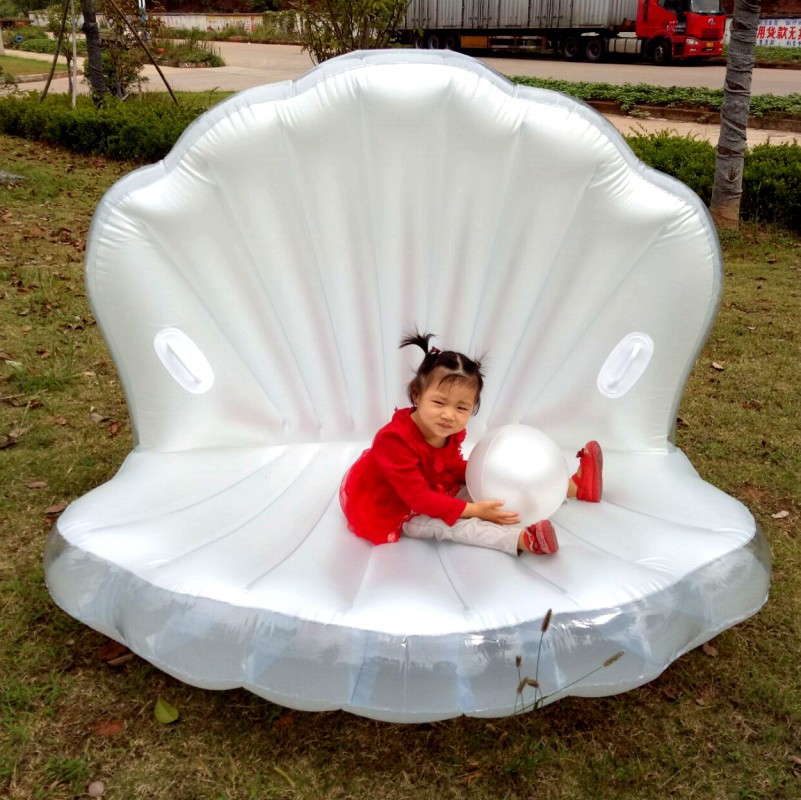 日本美人鱼充气珍珠壳蚌壳扇贝沙发浮排浮床游泳圈现货浮圈靠椅