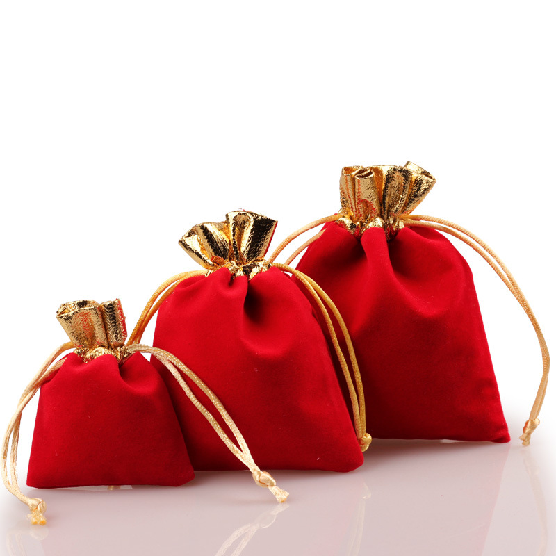 猪年红色高档绒布袋金边金口首饰袋抽绳束口袋礼品饰品包装袋批发