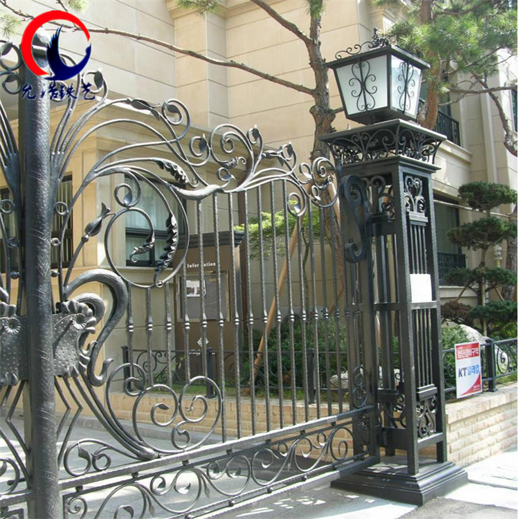 出口别墅大门铁艺院墙铁门豪宅欧式复古锻打电动铁艺大门铁艺花