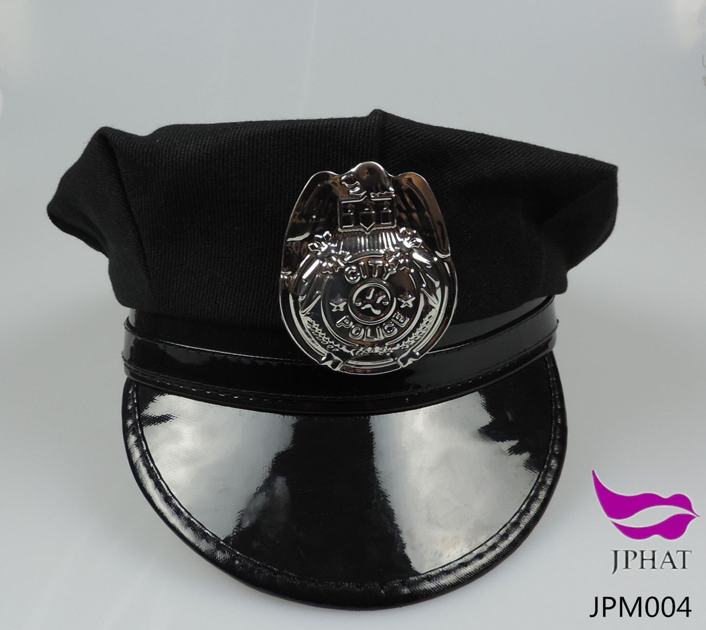 厂家直销黑色八角军帽铁帽徽警察帽来样定制万圣节派对游戏服帽子