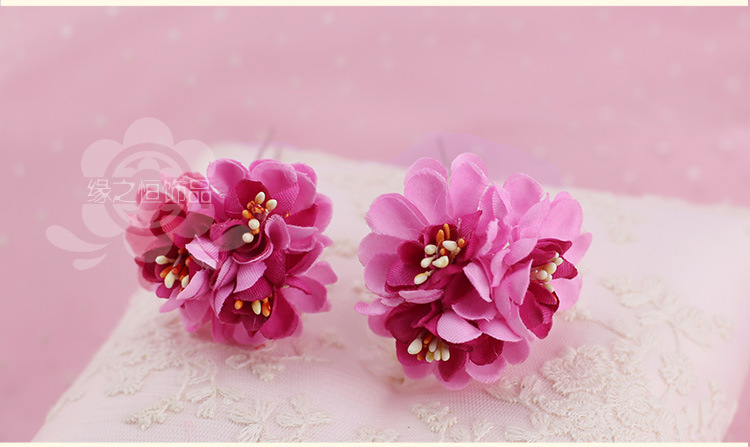 新娘头花发簪子韩式粉色手工结婚头饰婚纱礼服发饰品