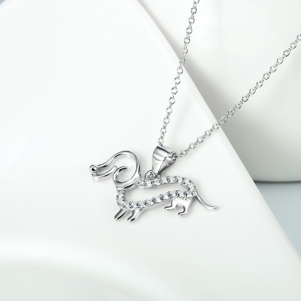 欧美爆款宠物小狗吊坠 亚马逊热销925纯银微镶动物项链货源 厂家