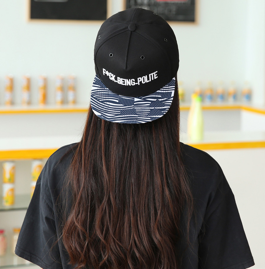 外贸新款f*ck字母刺绣帽檐印花经典平沿嘻哈帽子批发