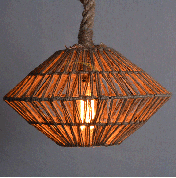 美式乡村吊灯复古创意田园服装店咖啡厅麻绳吧台吊灯过道草帽吊灯