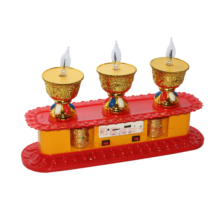 电动酥油灯佛灯三灯装转经筒念佛机三合一转经筒油灯