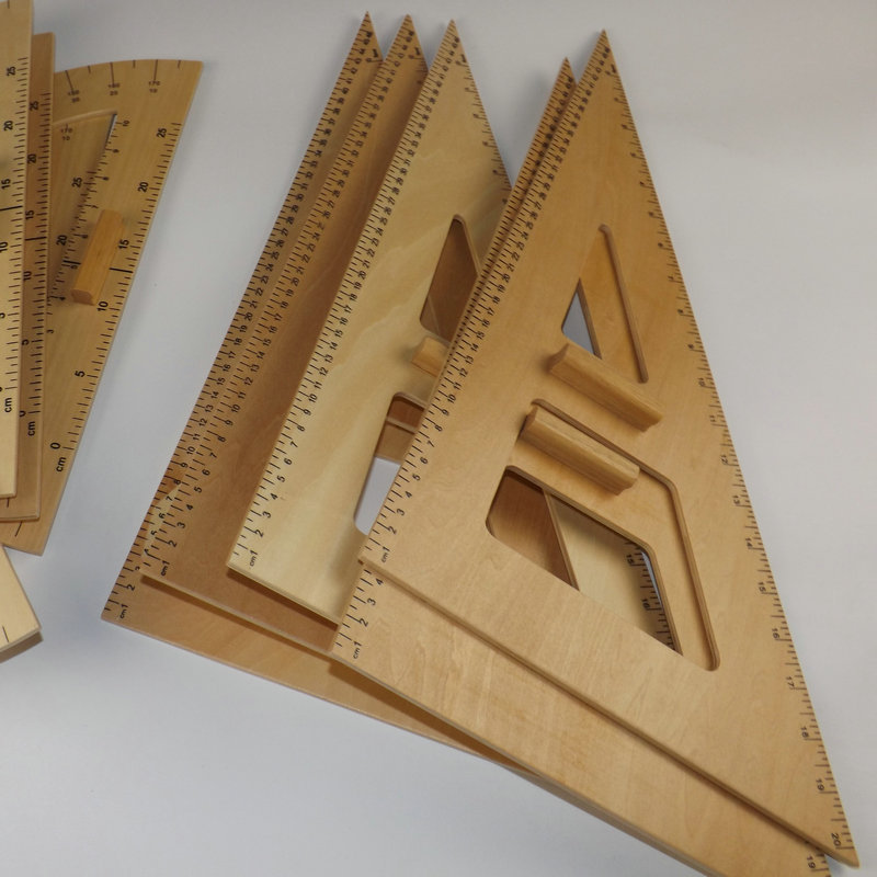 木质教学三角板尺子 手柄式木制三角尺圆角尺批发 量角器定制