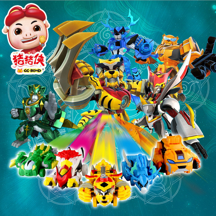 正版咏声8913动漫猪猪侠五灵卫酷变勇士五合体变形机器人一件代发