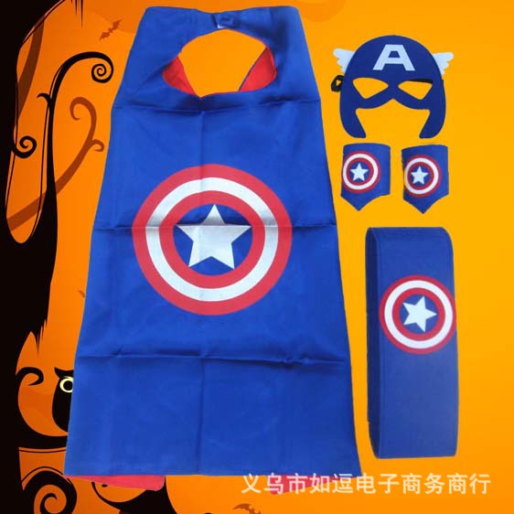儿童美国队长服装超人披风表演出服饰发光面具护盾牌玩具披肩斗篷