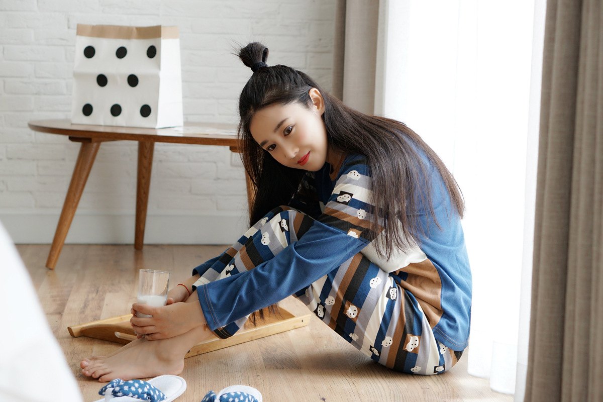 长袖睡衣 微信印花 个性休闲家居服套装撞