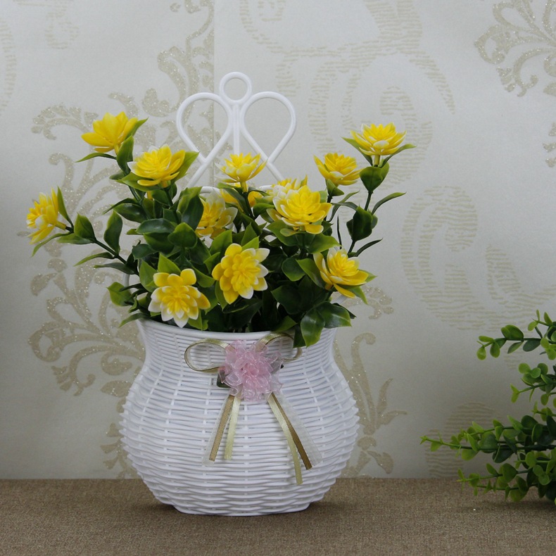 跨境wish热销 简约白色壁挂花篮花篓 塑料 家居装饰仿真插花器