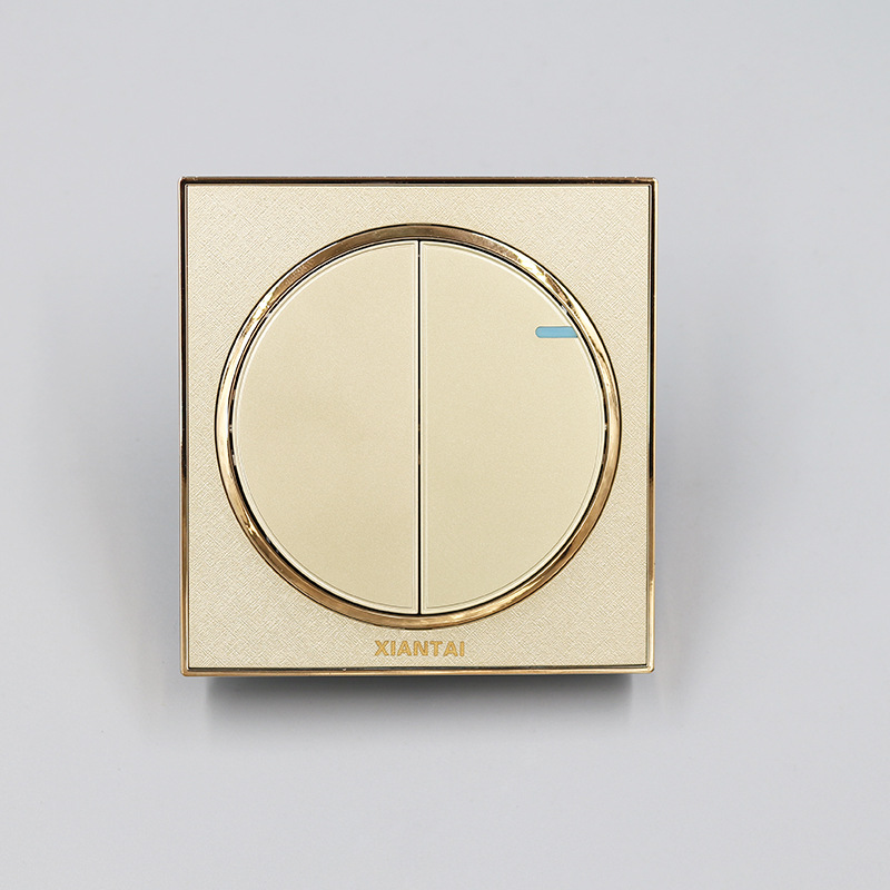 仙泰二位开关供应香槟色圆开关金色拉丝双联双控开关
