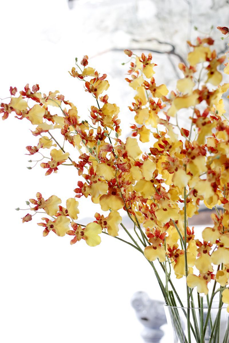 仿真花长枝毛布跳舞兰 三杈绢花 高档假花