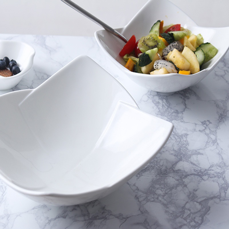 酒店西餐后厨陶瓷自助餐水果沙拉碗创意家用方形陶瓷汤碗批发 白色 10