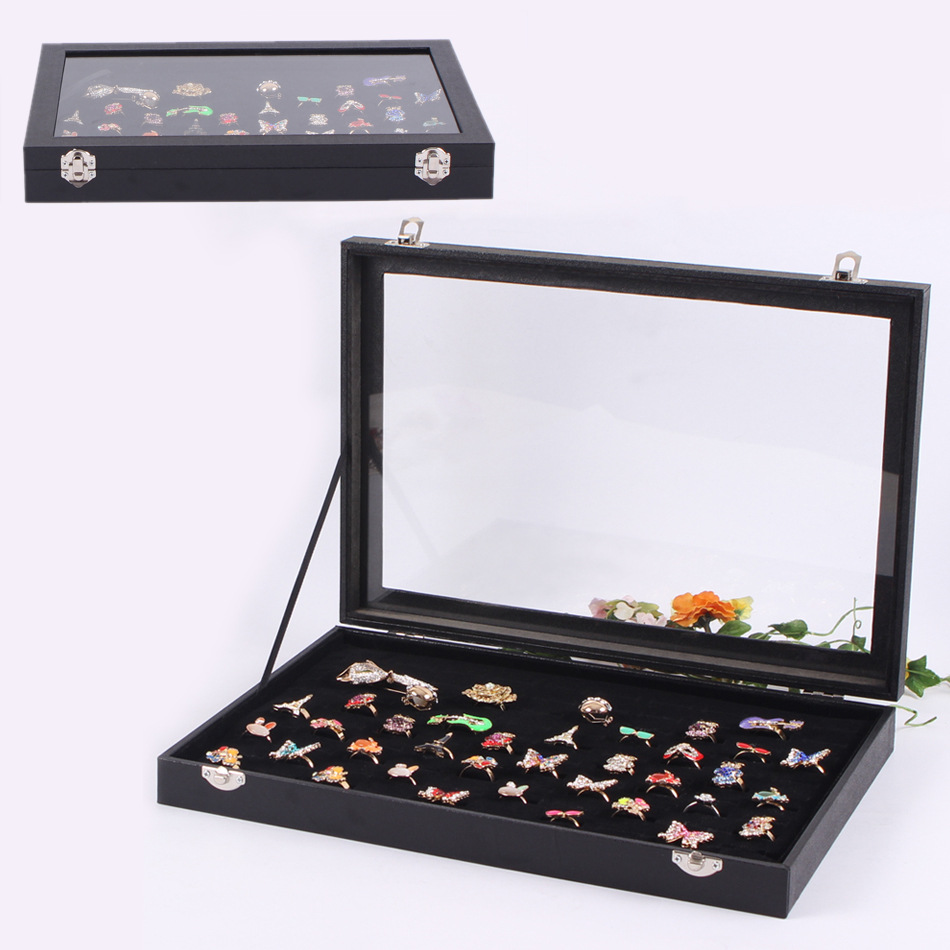 100-Bit Ring Jewelry Box Ring Storage Display Box Ring Stall Counter Display Dustproof Box Ornament