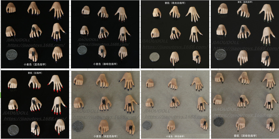 全新3代鹰爪手 1/6包胶素体可替换手型 4双手 适合女兵人素体
