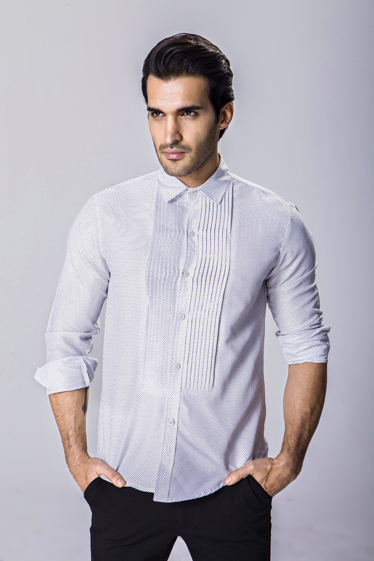 2欧美风男士时尚斑点印花宫廷风褶皱长袖衬衫 1818-tc806-f40