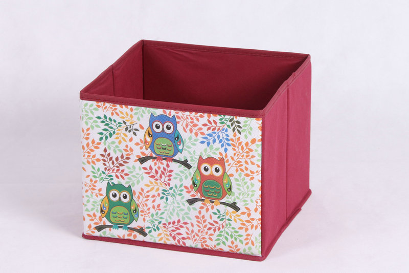 印花无纺布正方形收纳盒 三只猫头鹰生活用品正方形收纳储物盒子