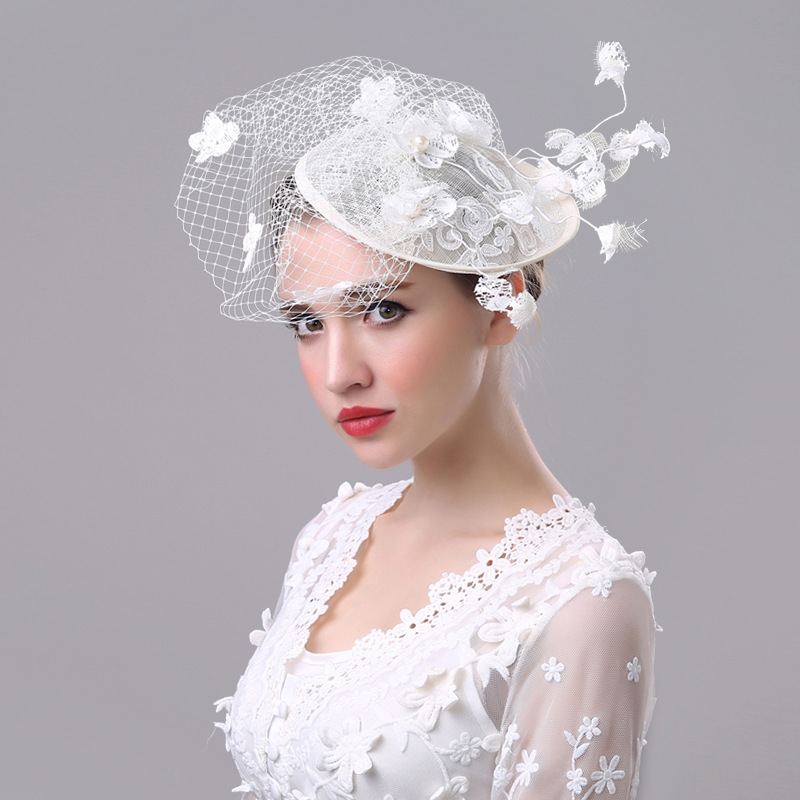 外贸欧美新娘头饰手工 蕾丝网纱礼帽 英伦麻纱帽 影楼婚纱道具