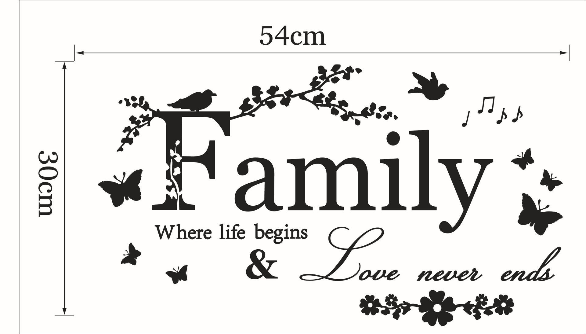 外贸family蝴蝶沙发墙贴pvc可移除创意diy客厅贴纸壁画4116批发